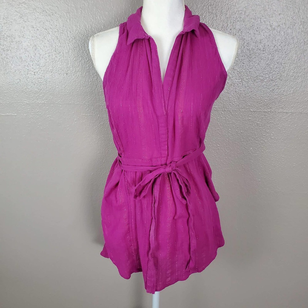 Anthropologie Maeve Fuchsia Sparkly Gauze Tunic S - Picture 2 of 9